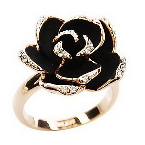 טבעת הטבעת אומן מוזהב כסף אבן נוצצת סגסוגת ורדים פרח נשים וינטאג' ארופאי מידה אחת / בגדי ריקוד נשים / טבעת הצהרה