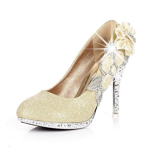 Women's Spring Summer Fall Winter Dress Stiletto Heel Jewelry Heel Rhinestone Satin Flower Red Gold