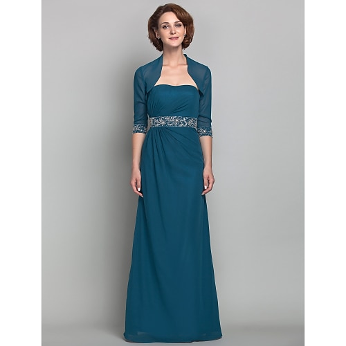 

Sheath / Column Mother of the Bride Dress Wrap Included Strapless Floor Length Chiffon Half Sleeve with Beading Side Draping 2022