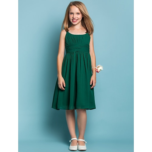 

Sheath / Column Knee Length Straps Chiffon Junior Bridesmaid Dresses&Gowns With Draping Wedding Party Dresses 4-16 Year