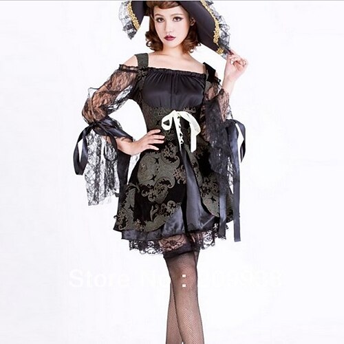 Pirate Cosplay Costume Party Costume Women's Halloween Carnival Festival / Holiday Polyester Women's Carnival Costumes Solid Colored / Dress / Hat / Dress / Hat