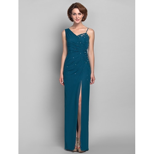 

Sheath / Column Mother of the Bride Dress Furcal One Shoulder Floor Length Chiffon Sleeveless with Beading 2022