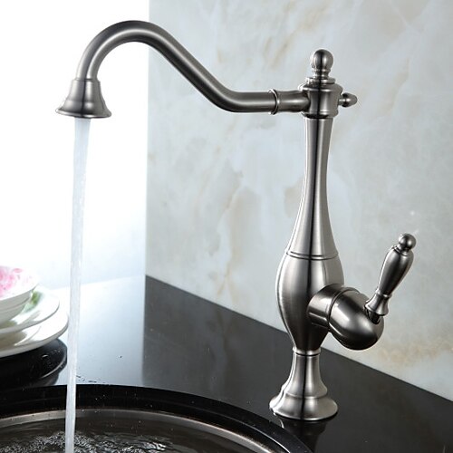 Deck Mounted Single Handle One Hole with Nickel Brushed Kitchen faucet