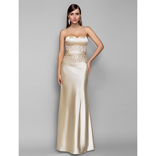 

Mermaid / Trumpet Evening Gown Open Back Dress Cocktail Party Floor Length Sleeveless Sweetheart Neckline Stretch Satin with Appliques 2022