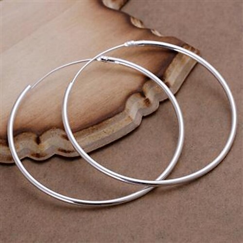 Store Øreringer Sølv Sølvplett Oval formet Sølv Smykker Til Fest Daglig Avslappet
