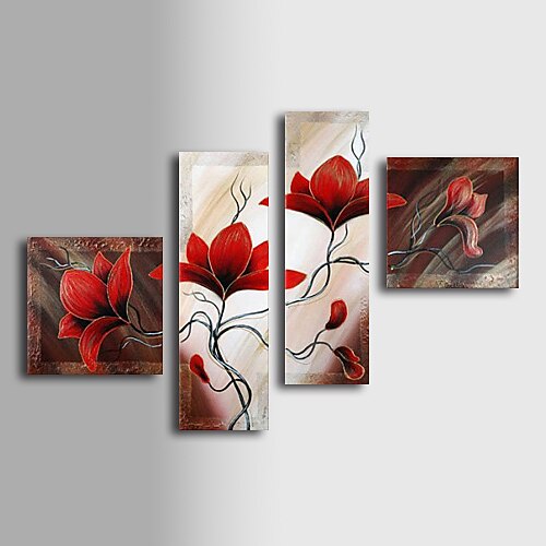 HANDMÅLAD Blommig/Botanisk vilken form som helst Duk Hang målad oljemålning Hem-dekoration Fyra paneler