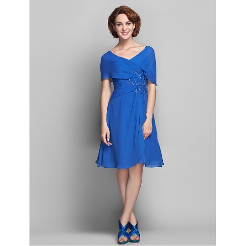 

Linea-A Abito da cerimonia per signora Elegante A V Al ginocchio Chiffon Manica corta con A incrocio Perline Con balze 2023