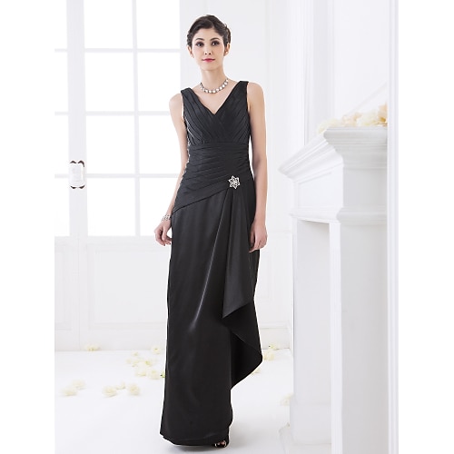 

Sheath / Column Bridesmaid Dress V Neck Sleeveless Elegant Floor Length Stretch Satin with Criss Cross / Side Draping / Crystal Brooch 2022