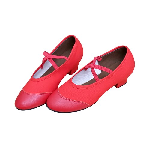 Chaussures de danse (Noir/Rouge) - Non personnalisable - Gros talon - Cuir/Toile - Ballet