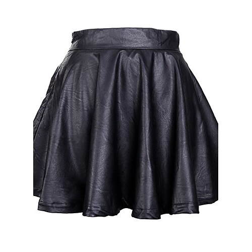 Kvinnors Lady Girl Leather Flared Sexig Kort Mini plisserad kjol