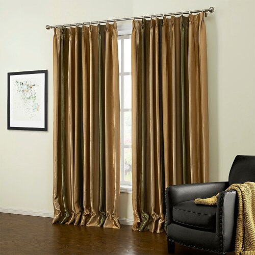 European Two Panels Stripe Yellow Living Room Polyester Panel Curtains Drapes