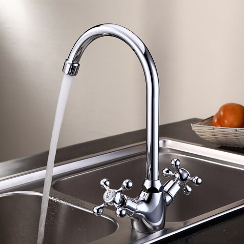 Kitchen faucet - One Hole Chrome Standard Spout / Tall / ­High Arc Deck Mounted Traditional Kitchen Taps / Two Handles One Hole