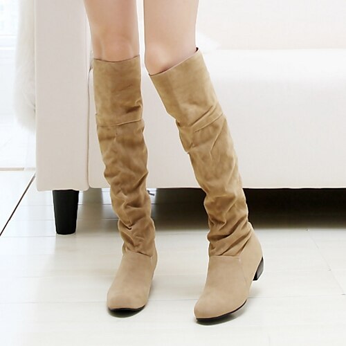 Women's Spring Fall Winter Fashion Boots Suede Dress Chunky Heel Lace-up Black Beige