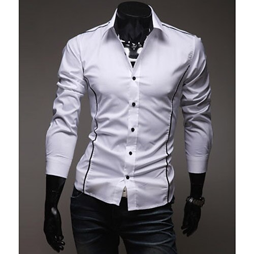 Algodón Camisa Bloques Blanco / Manga Larga