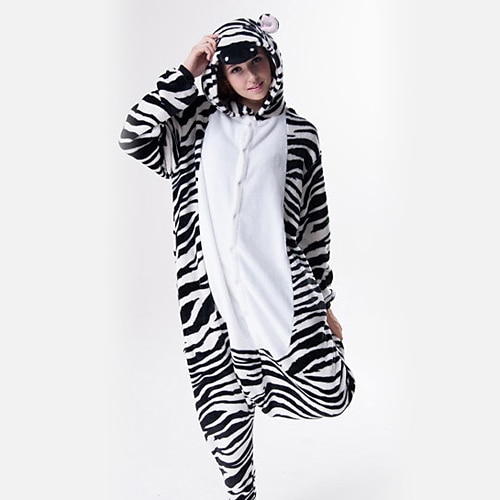 

Adults' Kigurumi Pajamas Zebra Animal Patchwork Onesie Pajamas Flannel Toison Cosplay For Men and Women Halloween Animal Sleepwear Cartoon Festival / Holiday Costumes / Leotard / Onesie