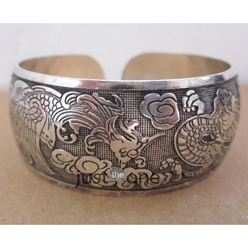  Dragon + Phoenix Pattern Alloy Totem Bangle Bracelet