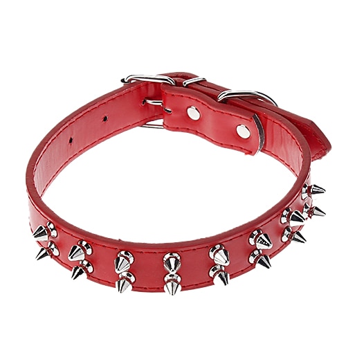 

Cat Dog Collar Adjustable / Retractable Studded Rivet PU Leather Black Red Blue Brown Rose