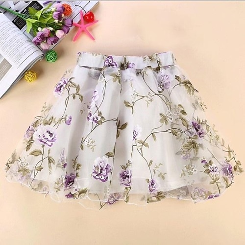 Kvinder Flower Print Transparent Mini Skirt