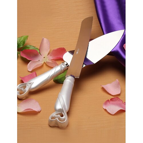 خدمة مجموعات الزفاف كعكة سكين المتشابكة قلوب كعكة تصميم مجموعة سكين / الخادم