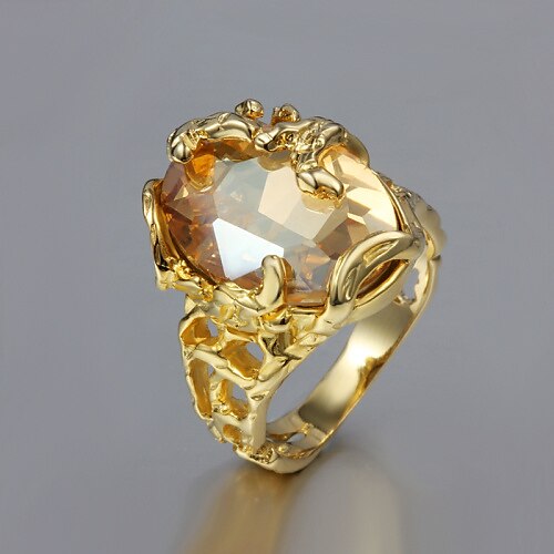 Bandring Kubikzirkonia Solitär vergoldet 18 Karat Gold Cocktail Ring damas Ungewöhnlich Einzigartiges Design 1 Stück 6 7 8 9 / Statement-Ring / Damen / Citrin