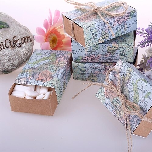 Round / Square / Cuboid Card Paper Favor Holder with Ribbons / Printing Favor Boxes - 12