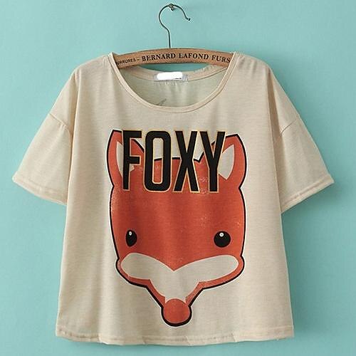 Mulheres Fox Padrão bonito curta camiseta