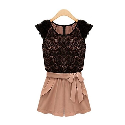 Women's Cute Lace Splicing Bow Jumpsuits
