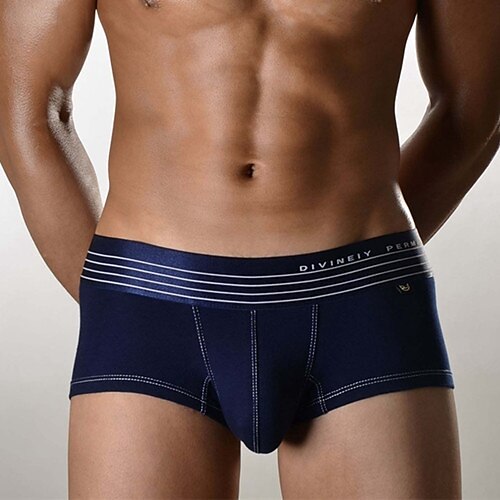Men's Cotton / Spandex Shorties & Boyshorts Panties Striped Navy Blue