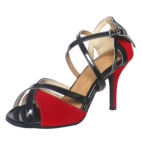 للمرأة أحذية رقص خمري صندل كعب مخصص مخصص أحذية الرقص أحمر / فرو