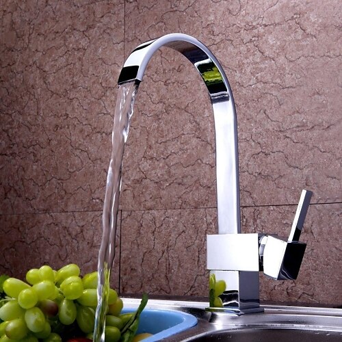 Kitchen faucet - One Hole Chrome Tall / ­High Arc Deck Mounted Contemporary Kitchen Taps / Single Handle One Hole