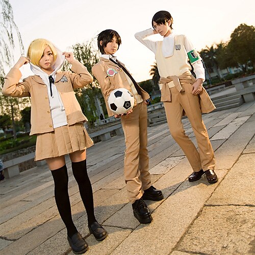 Inspirerad av Attack on Titan Eren Jager Animé Cosplay-kostymer cosplay Suits Enfärgad Kappa Topp Kjol Byxor Knyta Till Herr