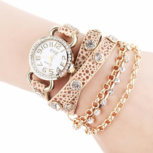 Women‘s Chain Pattern Golden Dial PU Band Quartz Analog Wrist Watch with Rhinestone (Assorted Colors) Cool Watches Unique Watches
