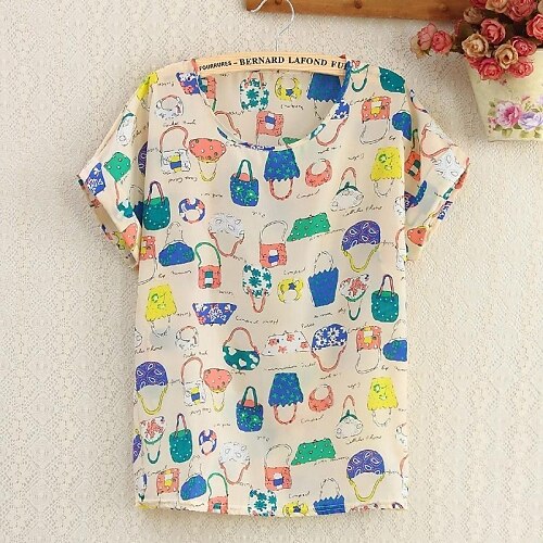 Casual/Daily Simple Summer Blouse,Print Short Sleeves Thin