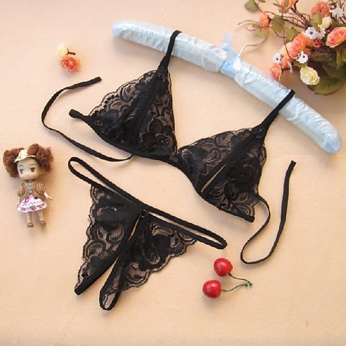 Women's Bra & Panty Set Wireless Lace Bras Padless Triangle Cup Solid  Colored Erotic Strap Polyester White / Lace Lingerie 2024 - $13.49