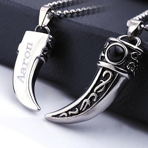 Personalized Gift  Wolf's Fang Shapes Stainless Steel Jewelry Engraved Pendant Necklace with  60cm Chain 
