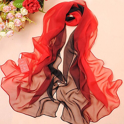 vrouwen kleurblok zwart / rode sjaal, casual chiffon