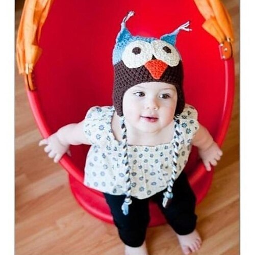 Infantil Estilo Coruja Handmade Crochet Knit Beanie Hat