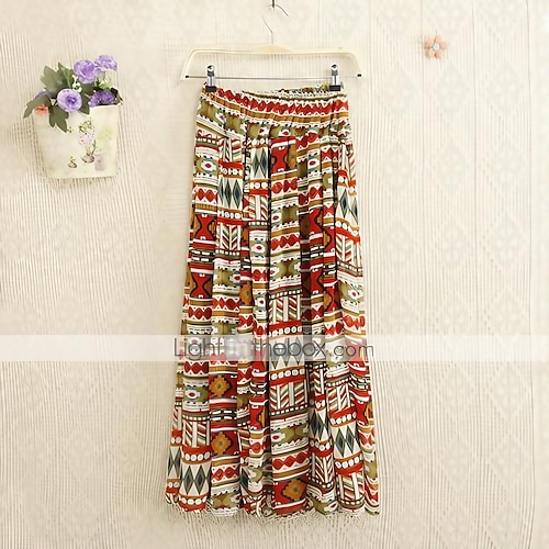 

Ailaiduo kvinner Simple National Print Long Skirt (Skjermfarge)