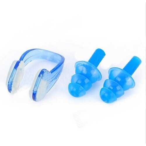 Silicone Natação Ear Plugs & Clip Nariz Azul