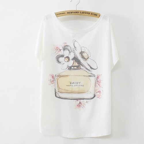 Women’s Summer Flower Print Loose Bat Sleeve T-shirt