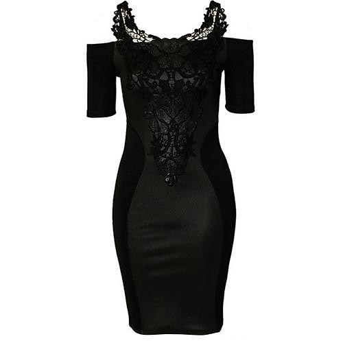 Women's Round Collar Embroidery Leather Montage Fashion Sexy High Quality Bodycon Dress