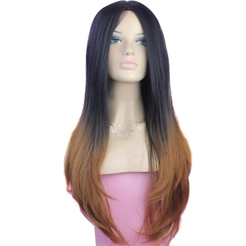 Synthetic Wig Wavy Ombre Synthetic Hair 26 inch Ombre Wig Women's Capless Auburn