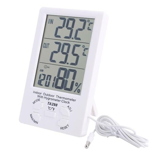 4.4" LCD Indoor Outdoor Digital Temperature Humidity Meter with Probe 