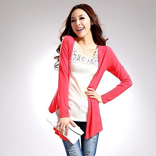 Women's Open Collar Leisure Fashion UV-Protection Long Sleeve Solid Colored Cardigan