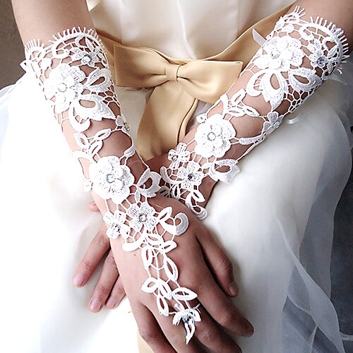 blonder fingerløse albue længde bryllup / særlige lejlighed handsker med broderi