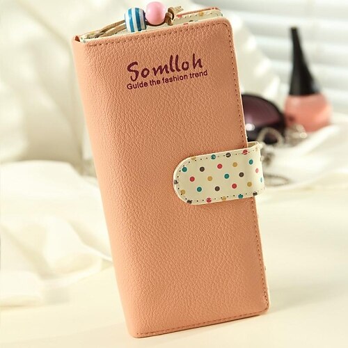 Women's Girls Fashion Sweet Wave Point Leather Wallets Card  Coin Purses Clutchs