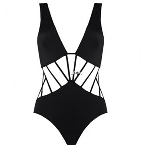 Women's Strap / Plunging Neck Monokini - Solid Colored Cut Out Cheeky / Strapped
