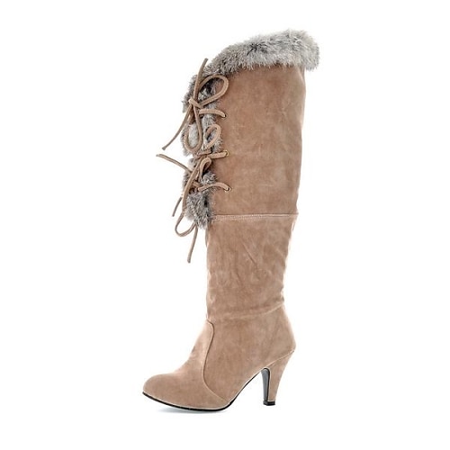 Women's Faux Fur Fall / Winter Chunky Heel 45.72-50.8 cm / Knee High Boots Lace-up Black / Beige