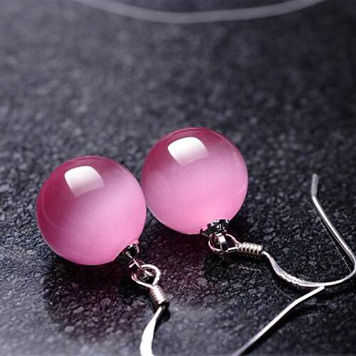 QianSe Korean Style Fashion Gemstone Solid Color Opal Earrings-White,Pink