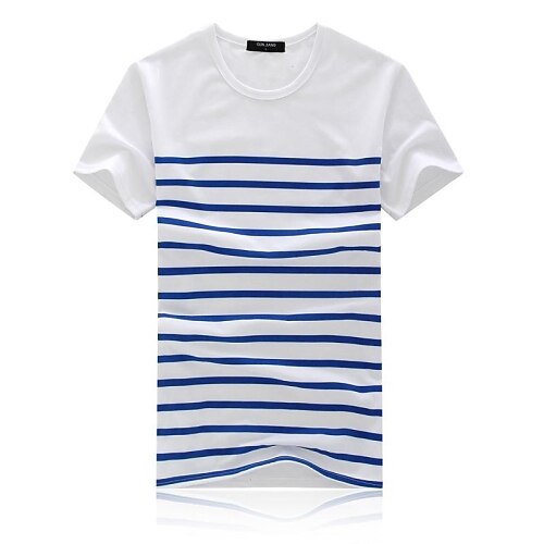 Men's Round Collar Casual Short Sleeve Cotton Striped Tops T-Shirts